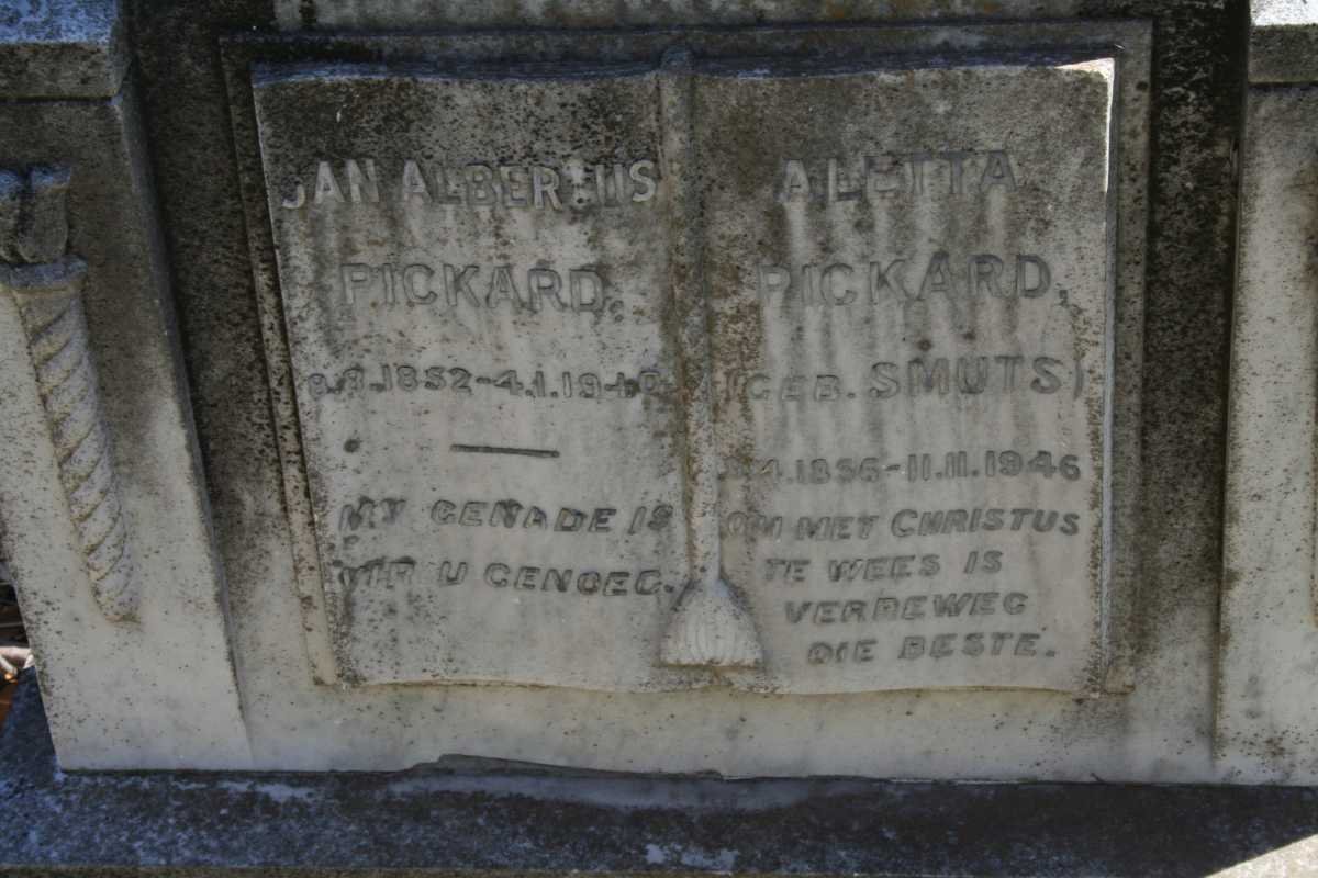 PICKARD Jan Albertus 1852-1940 &amp; Aletta SMUTS 1856-1946