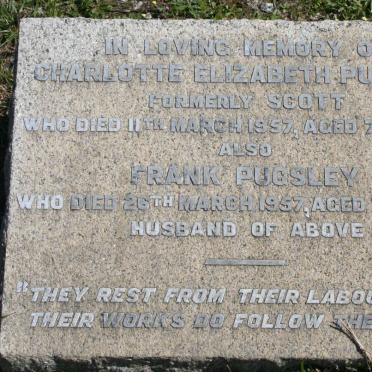 PUGSLEY Frank -1957 &amp; Charlotte Elizabeth SCOTT -1957