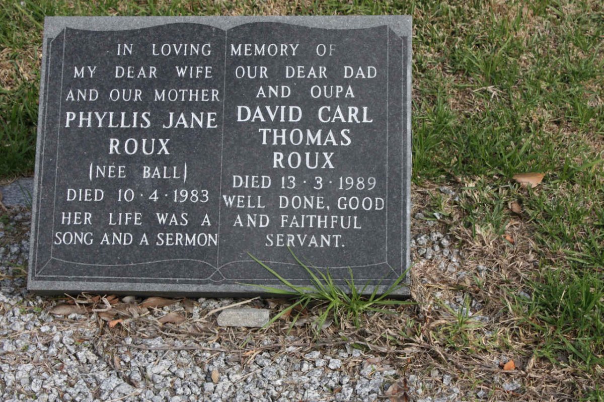 ROUX David Carl Thomas -1989 &amp; Phyllis Jane BALL -1983