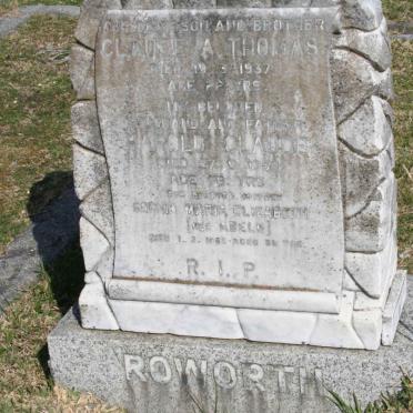 ROWORTH Harold Claude -1959 &amp; Sophia Maria Elizabeth ABELN -1965 :: ROWORTH Claude A. Thomas -1937