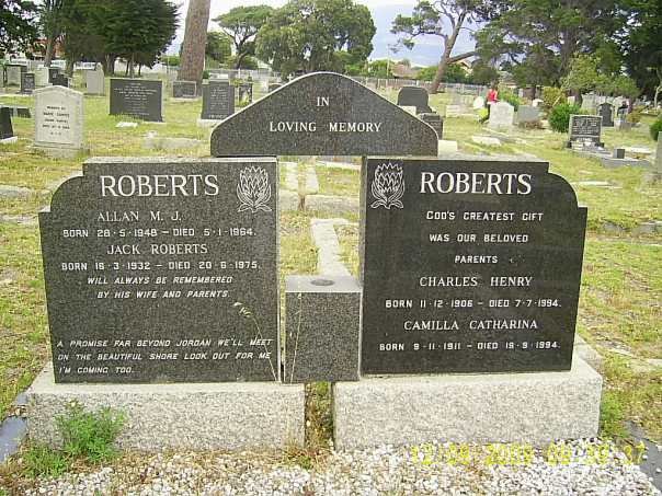 ROBERTS Charles Henry 1906-1994 &amp; Camilla Catharina 1911-1994 :: ROBERTS Jack 1932-1975 :: ROBERTS Allan M.J. 1948-1964