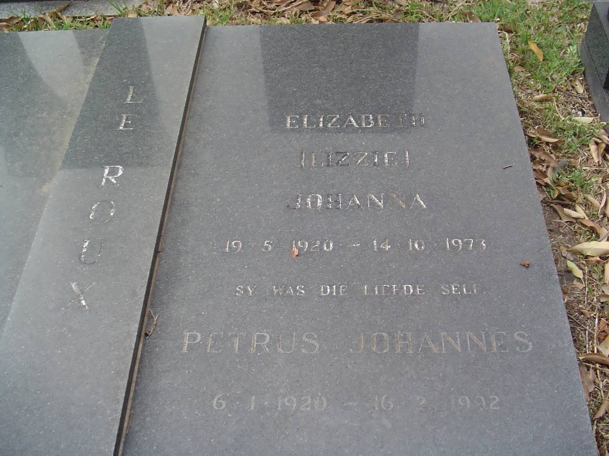 ROUX Petrus Johannes, le 1920-1992 &amp; Elizabeth Johanna 1920-1973