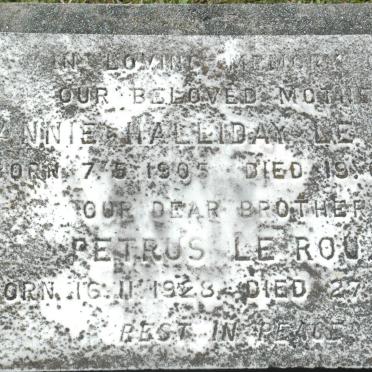 ROUX Annie Halliday, le 1905-1965 :: LE ROUX Petrus 1928-1948