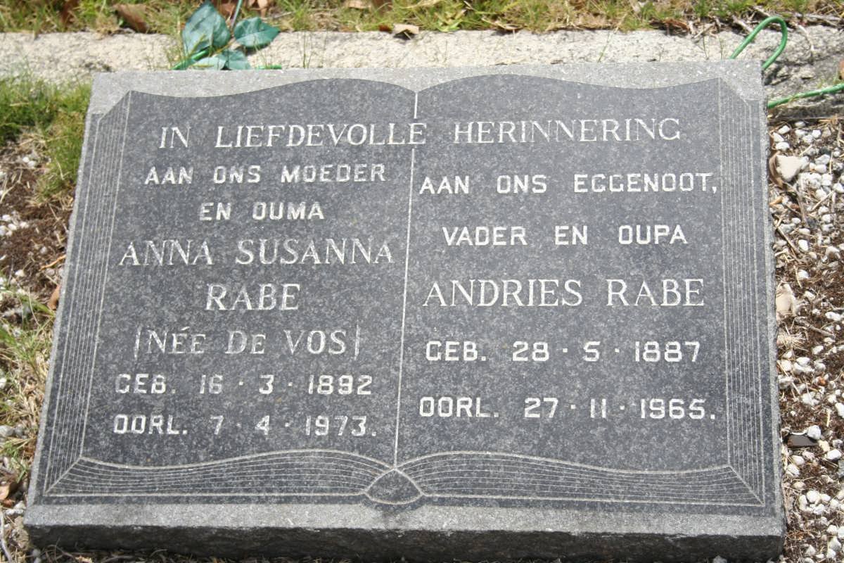 RABE Andries 1887-1965 &amp; Anna Susanna DE VOS 1892-1973