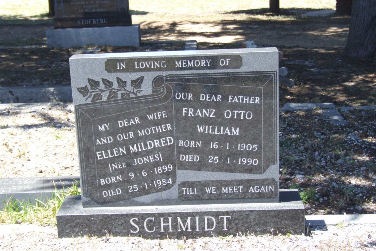 SCHMIDT Franz Otto William 1905-1990 &amp; Ellen Mildred JONES 1899-1984