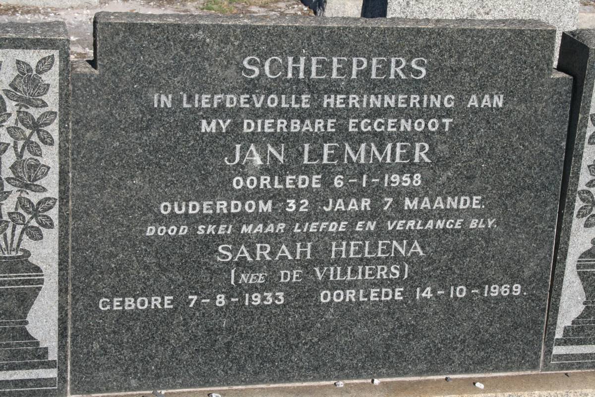 SCHEEPERS Jan Lemmer -1958 &amp; Sarah Helena DE VILLIERS 1933-1969