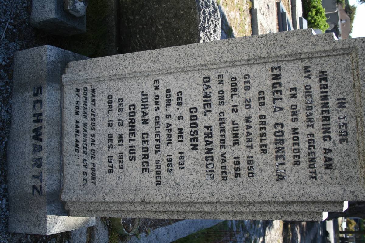 SCHWARTZ Daniel Francois Goosen 1891-1962 &amp; Engela Cornelia BRESLER 1890-1956 :: SCHWARTZ  Johan George Cornelius 1929-1976