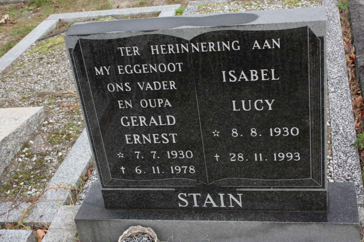STAIN Gerald Ernest 1930-1978 &amp; Isabel Lucy 1930-1993