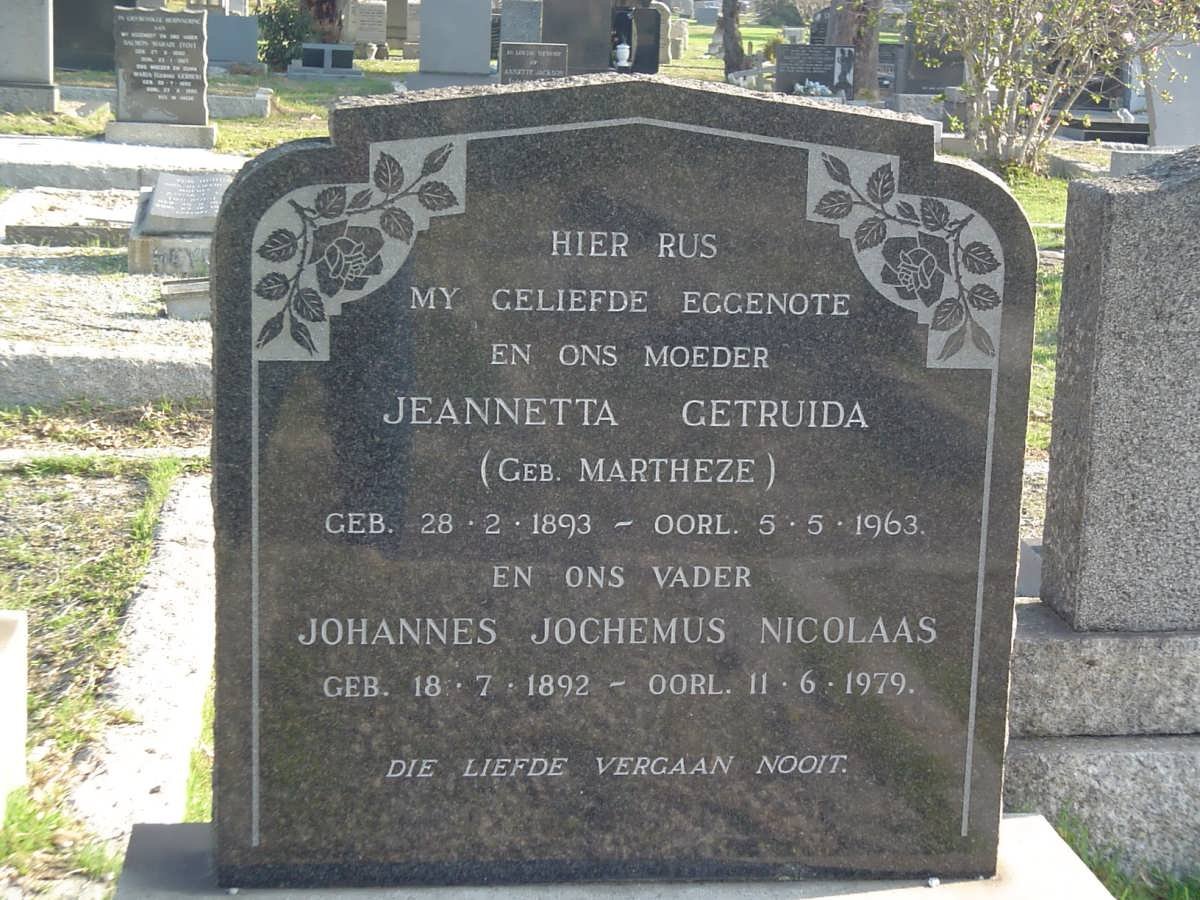 SWARTS Johannes Jochemus Nicolaas 1892-1979 &amp; Jeannetta Getruida MARTHEZE 1893-1963
