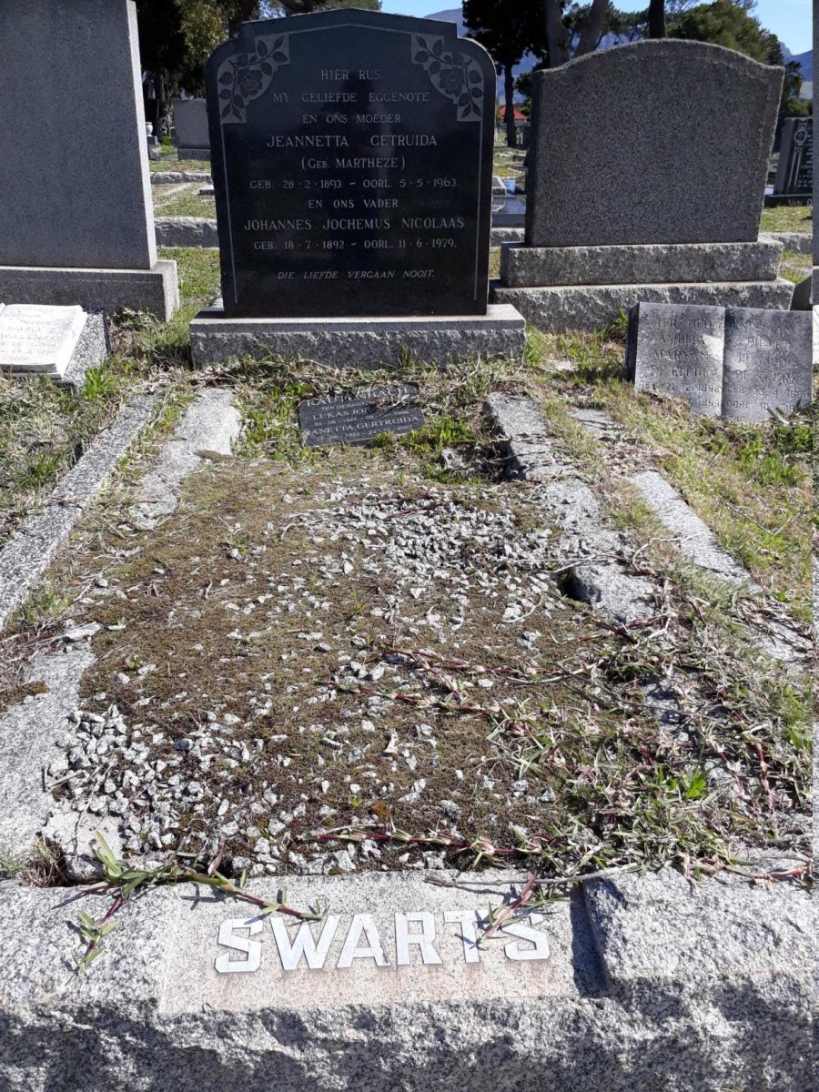 SWARTS Johannes Jochemus Nicolaas 1892-1979 &amp; Jeannetta Getruida MARTHEZE 1893-1963