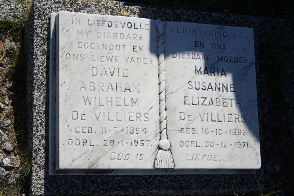 VILLIERS David Abraham Wilhelm, de 1894-1967 &amp; Maria Susanne Elizabeth 1896-1971