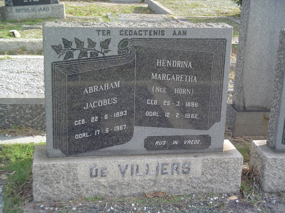 VILLIERS Abraham Jacobus, de 1893-1967 &amp; Hendrina Margaretha HORN 1896-1982