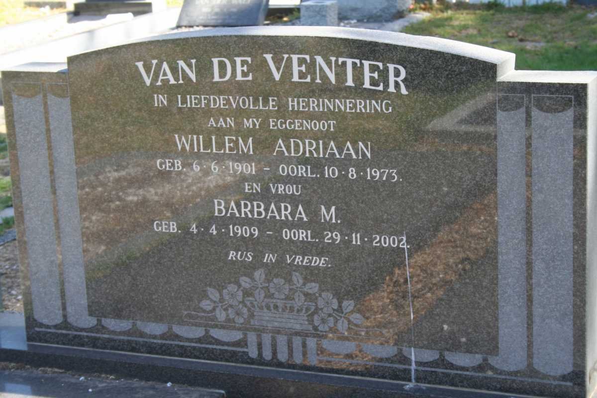 VENTER Willem Adriaan, van de 1901-1973 &amp; Barbara M. 1909-2002