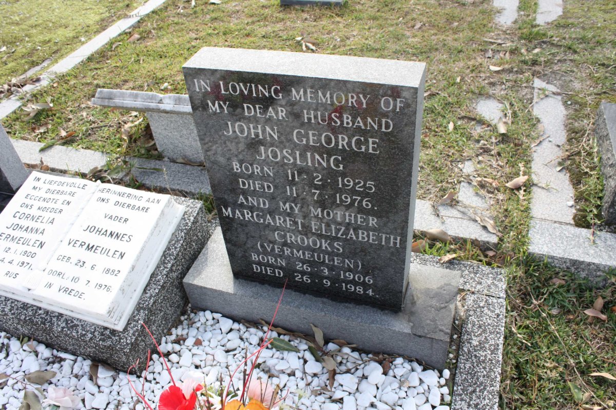 JOSLING John George 1925-1976 :: CROOKS Margareth Elizabeth nee VERMEULEN 1906-1984