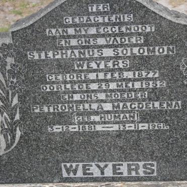 WEYERS Stephanus Solomon 1877-1952 &amp; Petronella Magdelena HUMAN 1881-1961