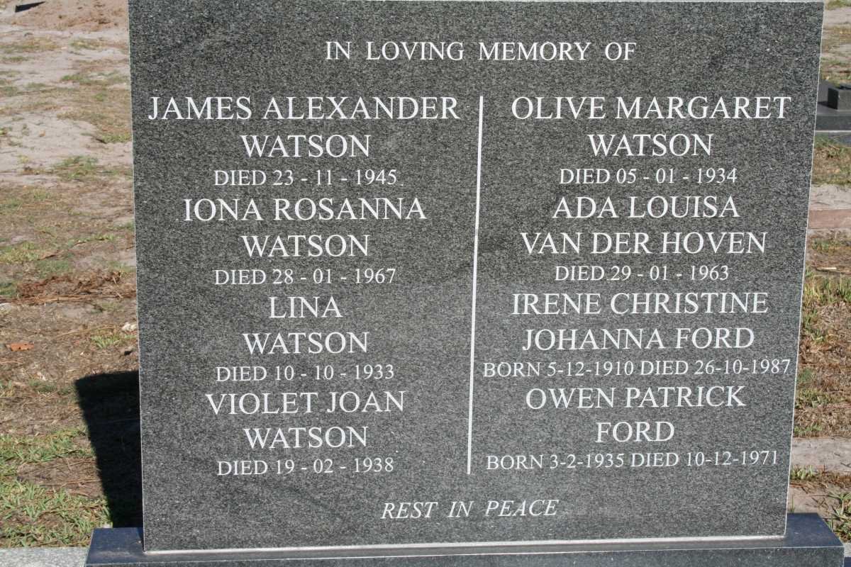 WATSON James Alexander -1945:: WATSON Iona Rosanna -1967 :: WATSON Lina -1933 :: WATSON Violet Joan -1938