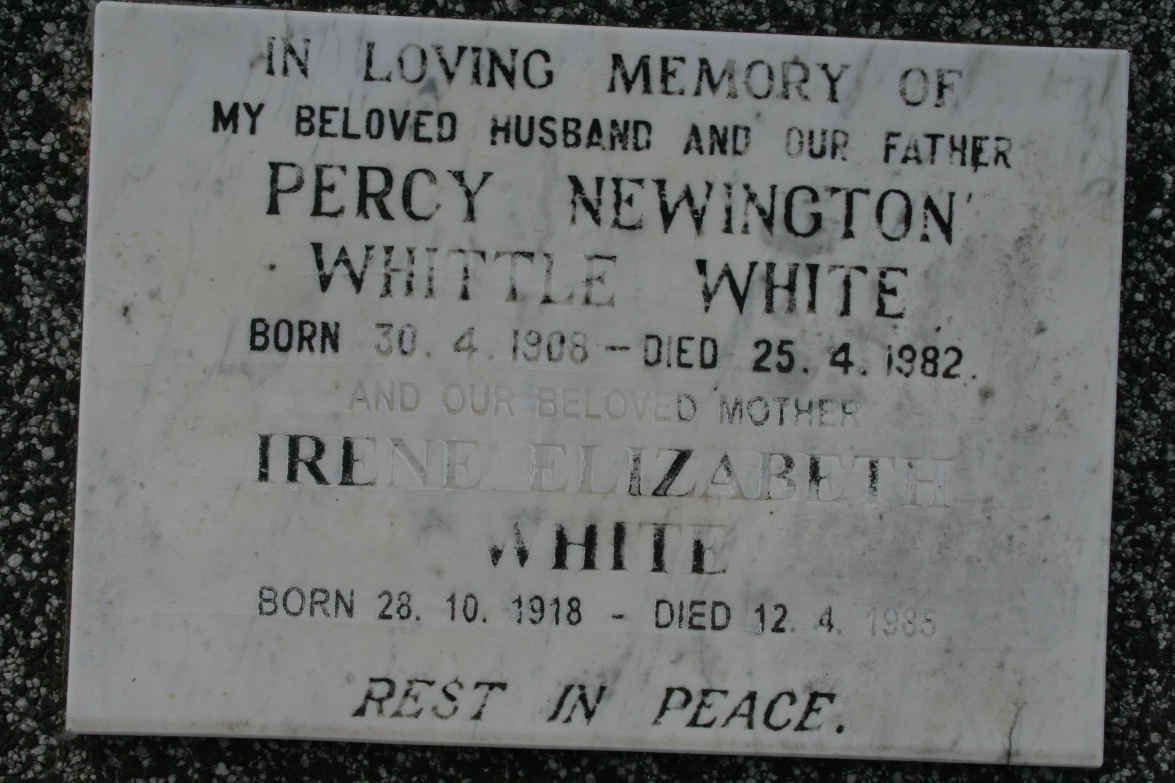 WHITE Percy Newington Whittle 1908-1982 &amp; Irene Elizabeth 1918-1985