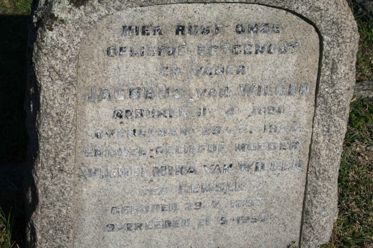 WILGEN Jacobus, van 1891-1954 &amp; Wilhelmina GEMSER 1893-195?