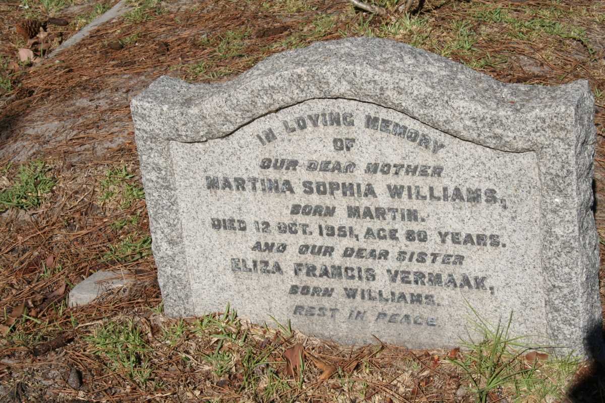 WILLIAMS Martina Sophia nee MARTIN -1951 :: VERMAAK Eliza Francis nee WILLIAMS