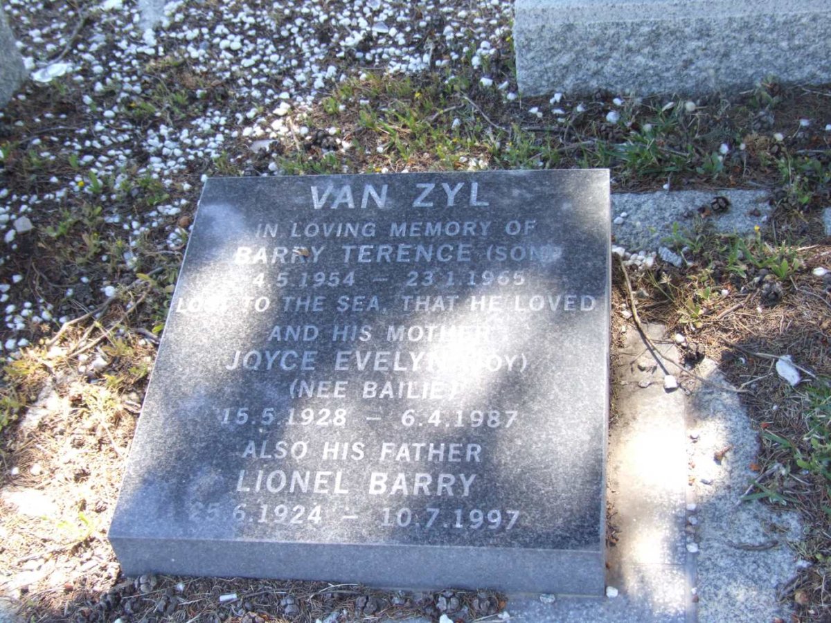 ZYL Lionel Barry, van 1924-1997 &amp; Joyce Evelyn BAILIE 1928-1987 :: VAN ZYL Barry Terence 1954-1965