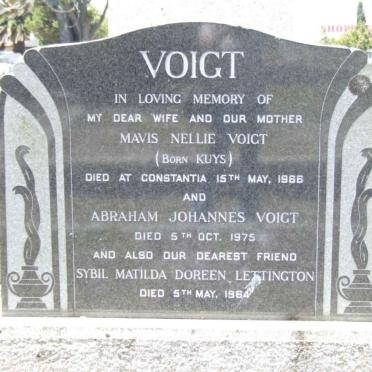 VOIGT Abraham Johannes -1975 &amp; Mavis Nellie KUYS -1966 :: LETTINGTON Sybil Mabel Doreen -1984