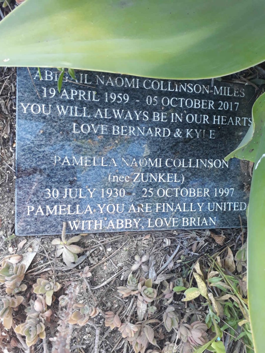 COLLINSON Pamella Naomi nee ZUNKEL 1930-1997 :: COLLINSON-MILES Abigail Naomi 1959-2017