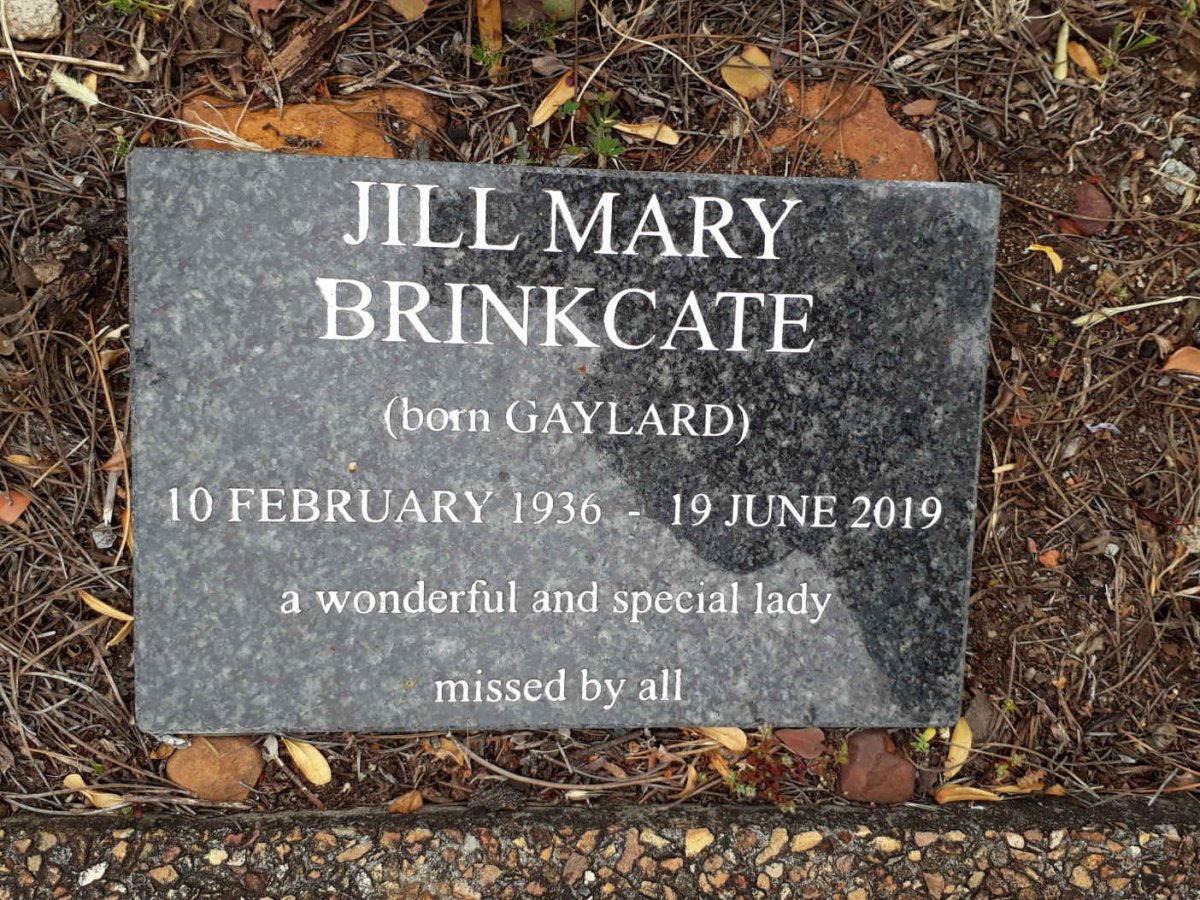 BRINKCATE Jill Mary nee GAYLARD 1936-2019
