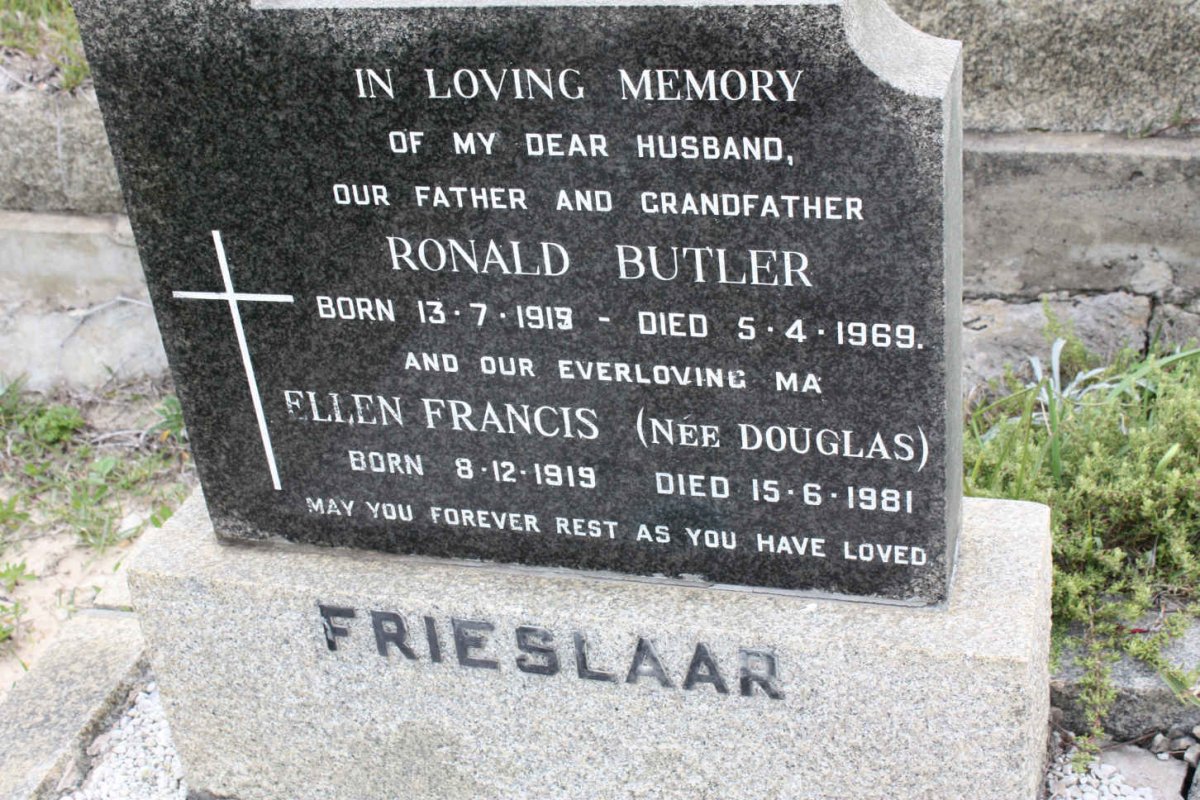 FRIESLAAR Ronald Butler 1918-1969 &amp; Ellen Francis DOUGLAS 1919-1981