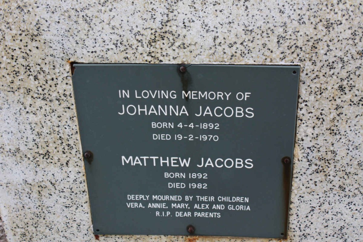 JACOBS Matthew 1892-1982 &amp; Johanna 1892-1970