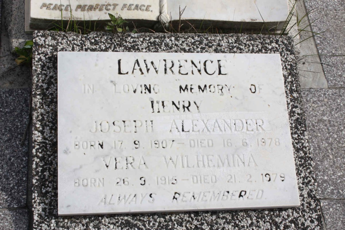 LAWRENCE Joseph Alexander 1907-1978 &amp; Vera Wilhemina 1915-1979