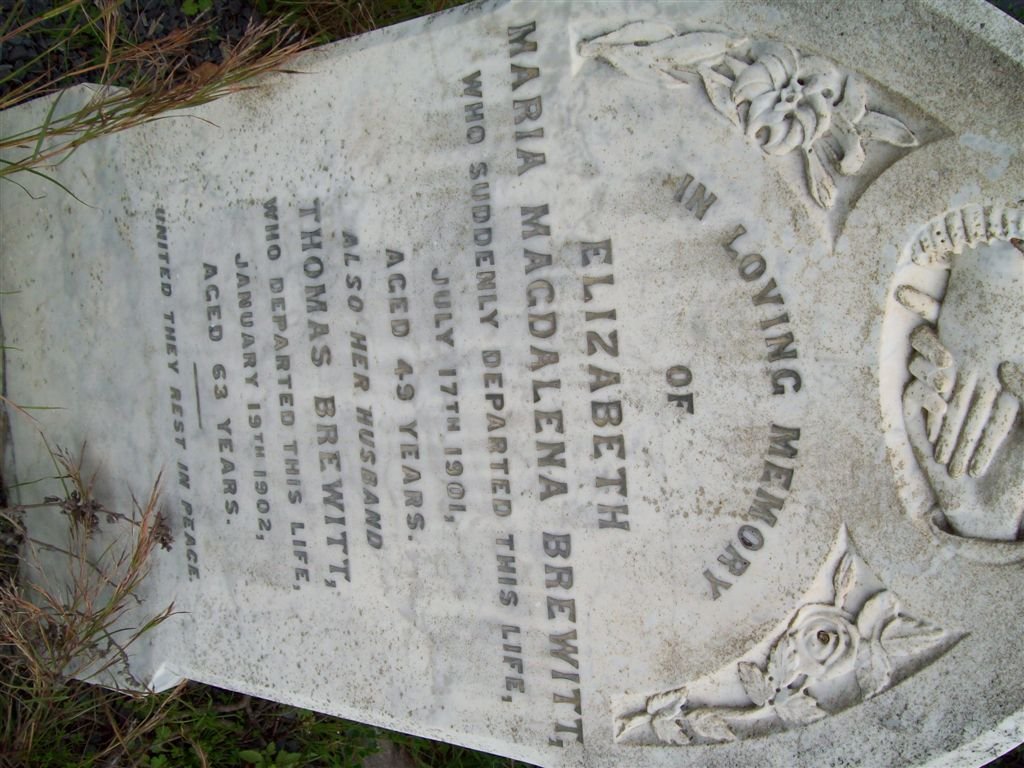 BREWITT Thomas -1902 &amp; Elizabeth Maria Magdalena -1901