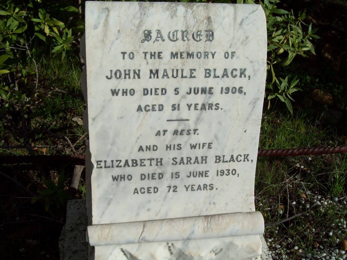 BLACK John Maule -1906 &amp; Elizabeth Sarah -1930