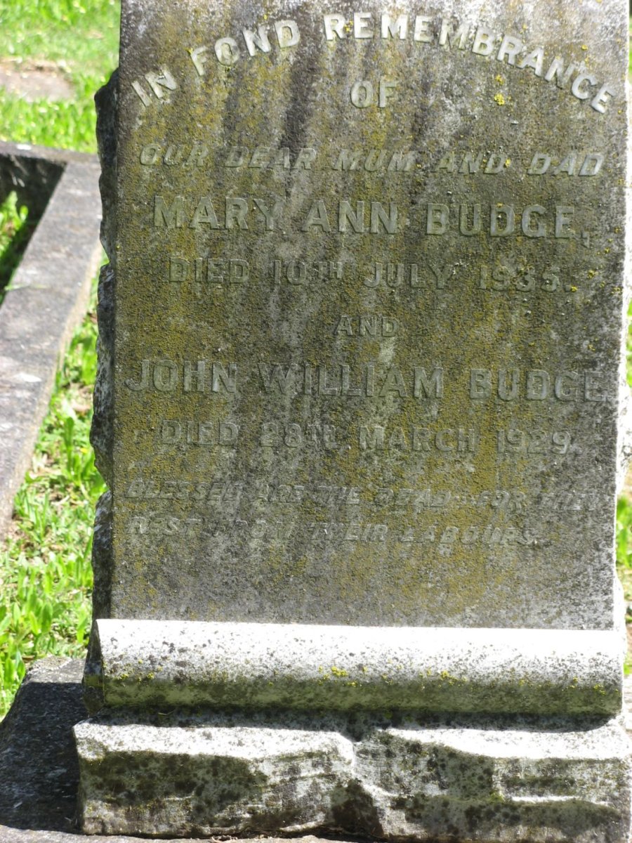 BUDGE John William -1929 &amp; Mary Ann -1935