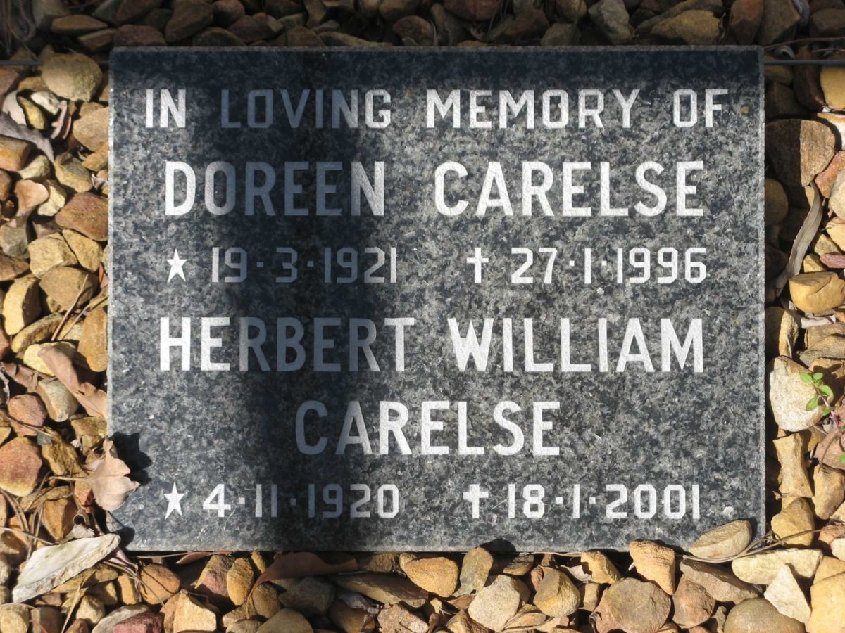 CARELSE Herbert William 1920-2001 &amp; Doreen 1921-1996