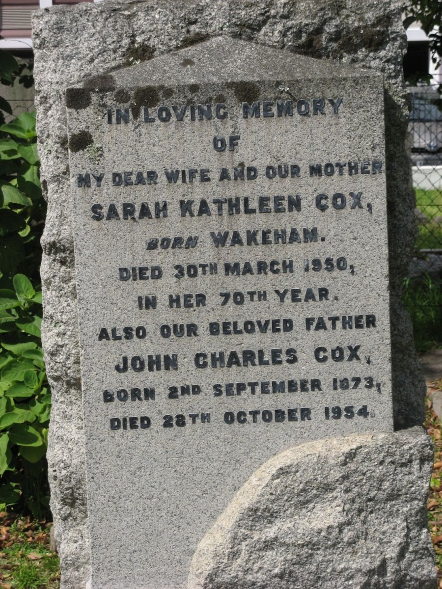 COX John Charles 1873-1954 &amp; Sarah Kathleen WAKEHAM -1950