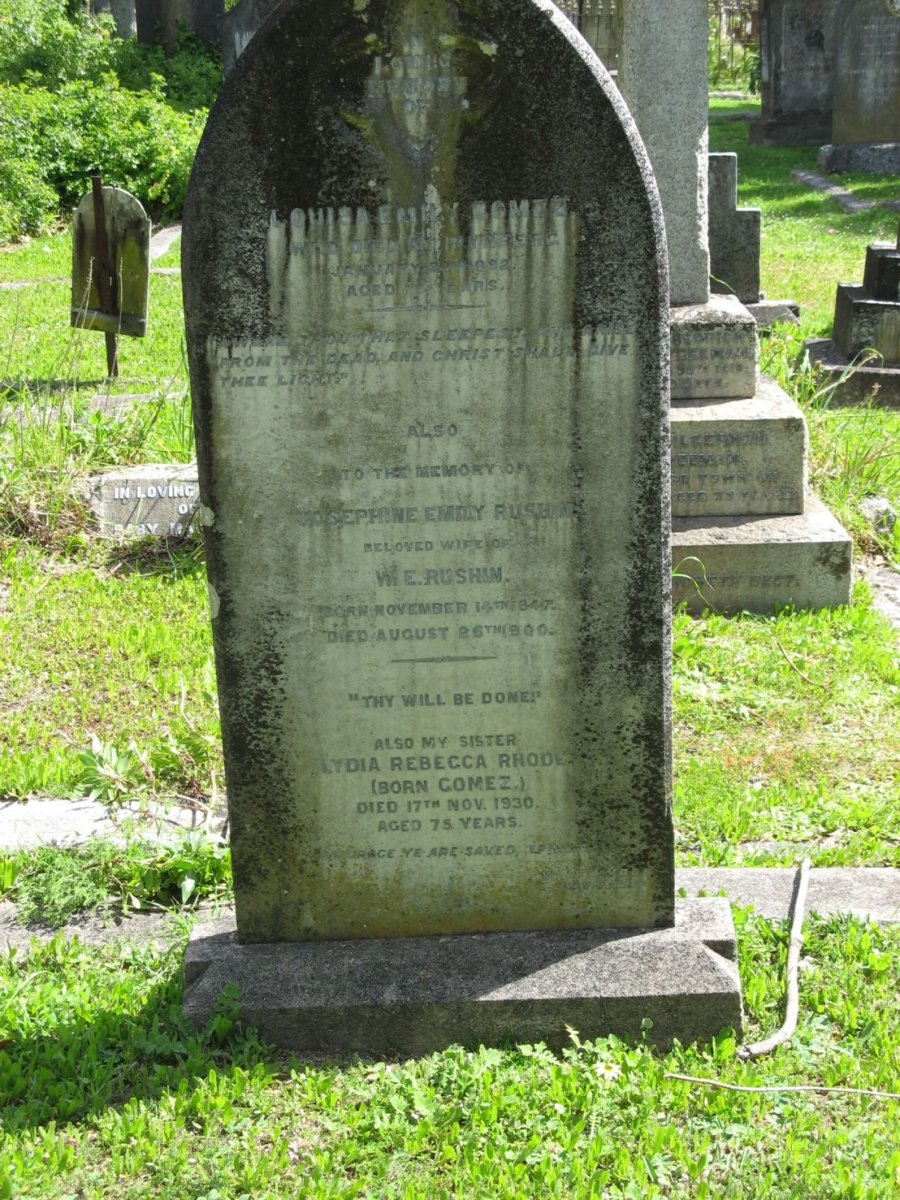 GOMEZ Louisa Emily -1892 :: RUSHIN Josephine Emily 1847-1900 :: RHODE Lydia Rebecca nee GOMEZ -1930