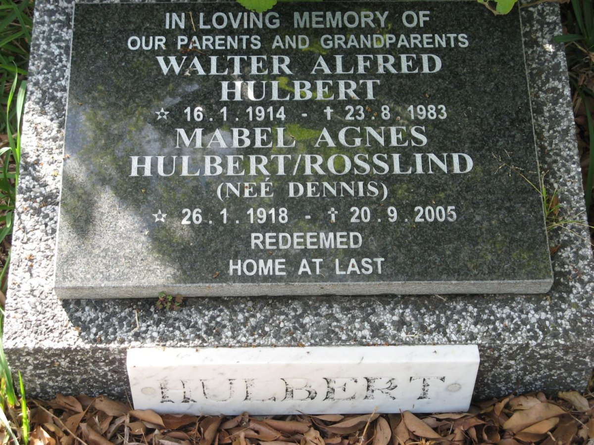 HULBERT Walter Alfred 1914-1983 &amp; Mabel Agnes ROSSLIND formerly HULBERT nee DENNIS 1918-2005