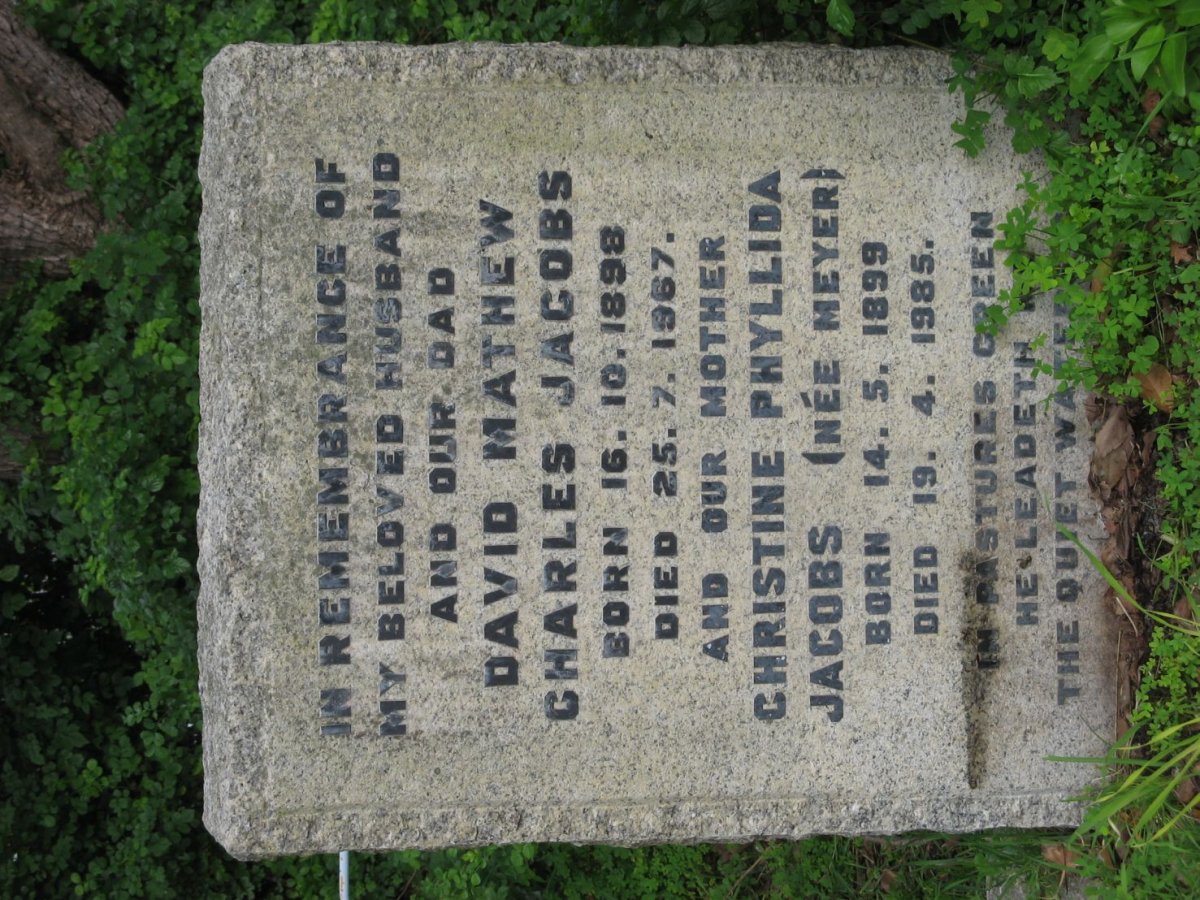 JACOBS David Mathew Charles 1898-1967 &amp; Christine Phyllida MEYER 1899-1985