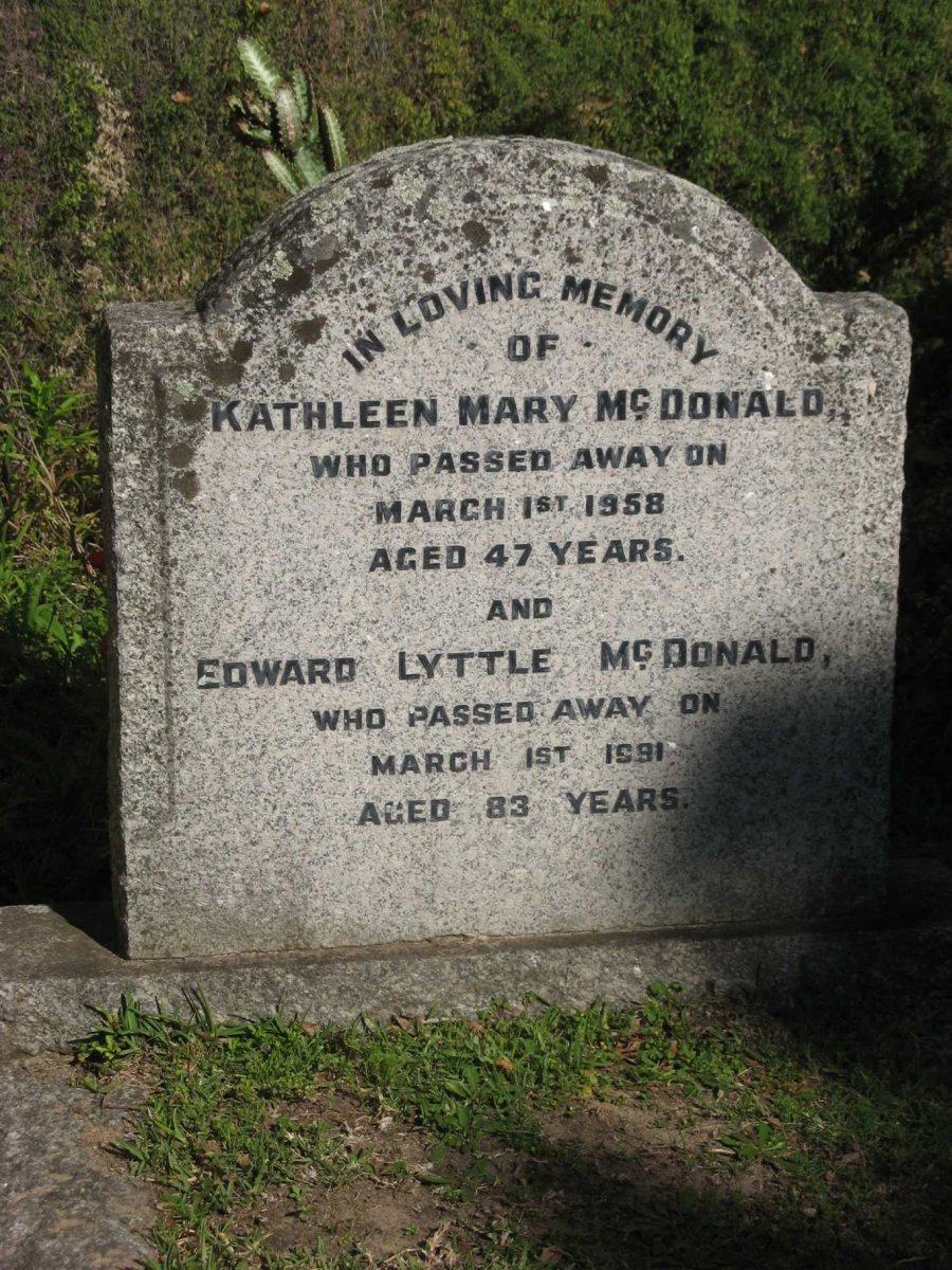 McDONALD Edward Lyttle -1991 &amp; Kathleen Mary -1958