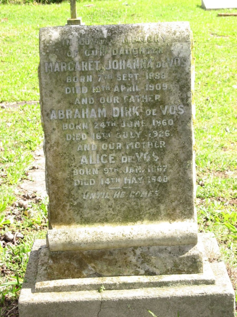 VOS Abraham Dirk, de 1860-1926 &amp; Alice 1867-1948 :: VOS Margaret Johanna, de 1898-1909 
