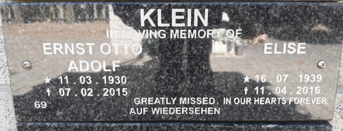 KLEIN Ernst Otto Adolf 1930-2015 &amp; Elise 1939-2016