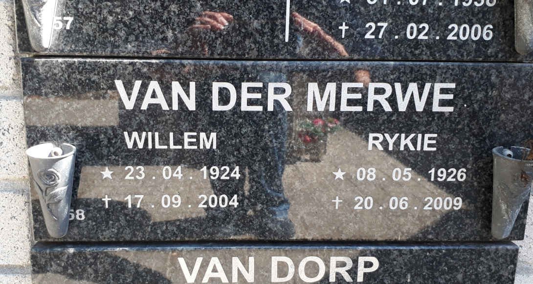 MERWE Willem, van der 1924-2004 &amp; Rykie 1926-2009