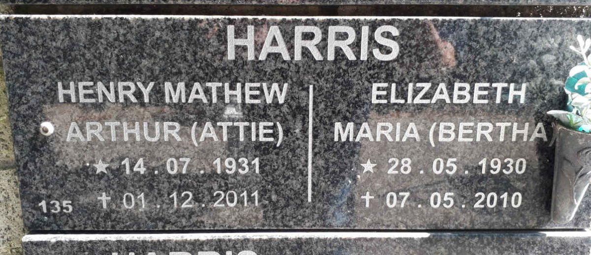 HARRIS Henry Mathew Arthur 1931-2011 &amp; Elizabeth Maria 1930-2010