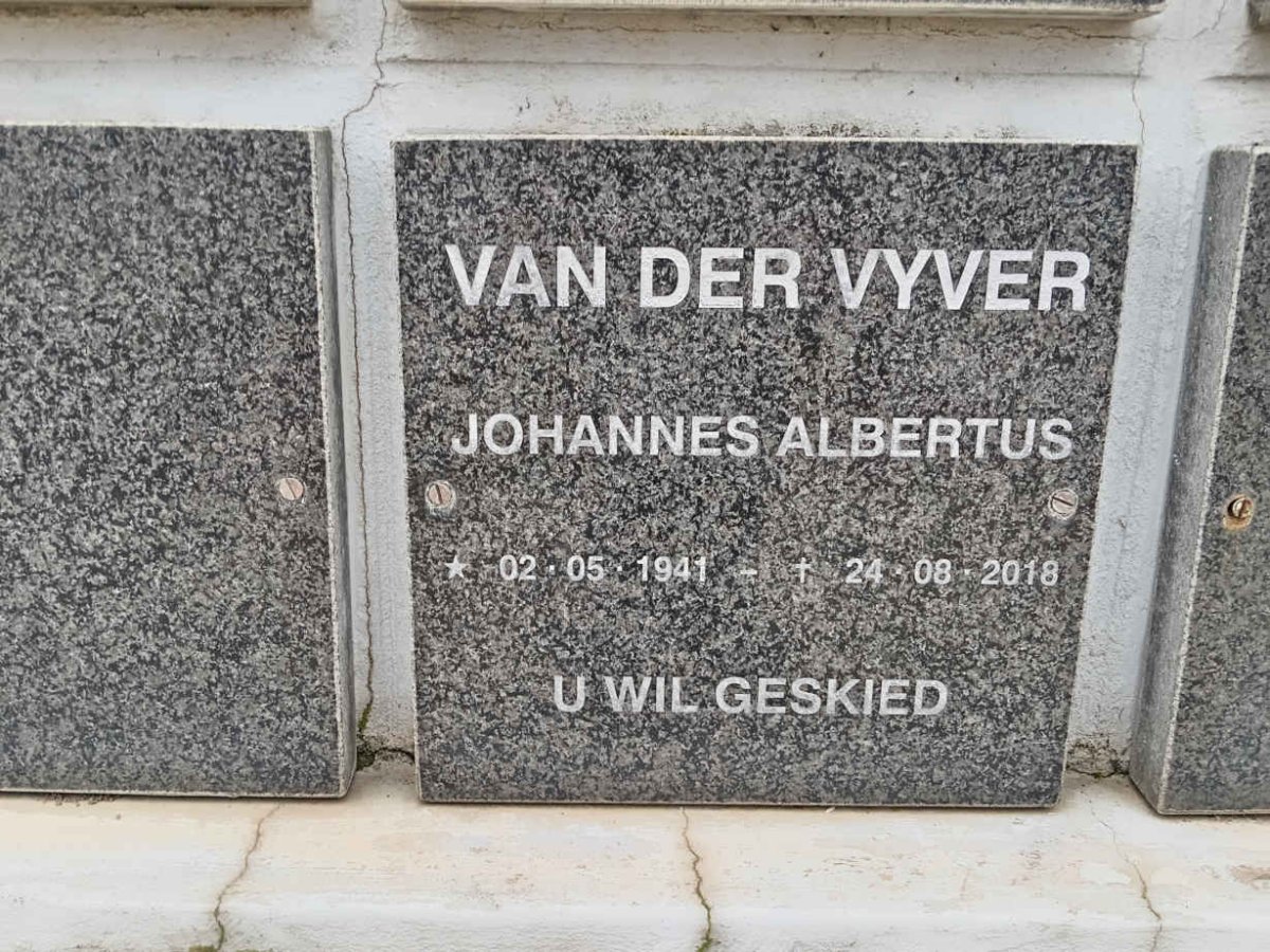 VYVER Johannes Albertus, van der 1941-2018