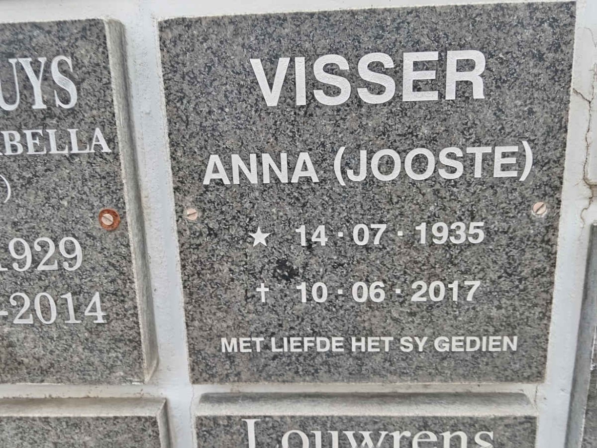 VISSER Anna nee JOOSTE 1935-2017