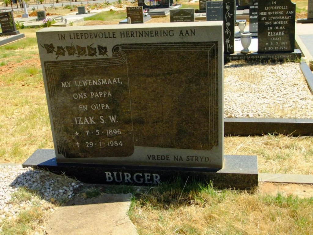 BURGER Izak S.W. 1896-1984