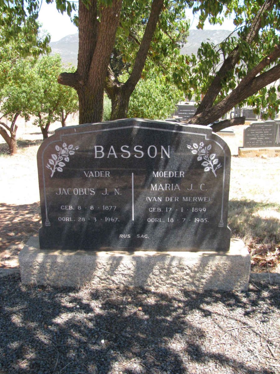 BASSON Jacobus J.N. 1877-1967 &amp; Maria J.C. VAN DER MERWE 1899-1985
