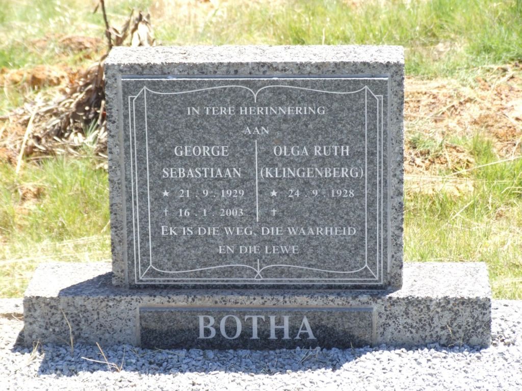 BOTHA George Sebastiaan 1929-2003 &amp; Olga Ruth KLINGENBERG 1928-