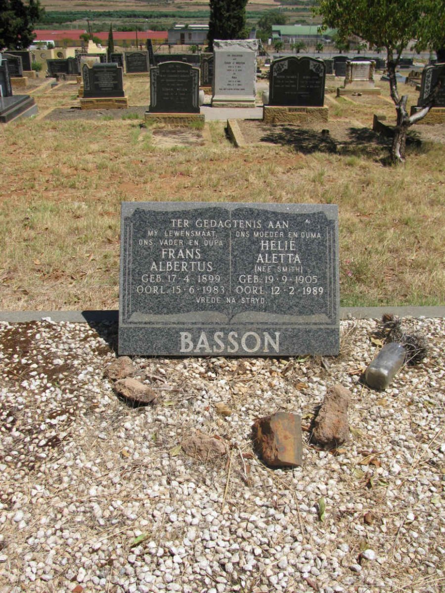 BASSON Frans Albertus 1899-1983 &amp; Helie Aletta SMITH 1905-1989