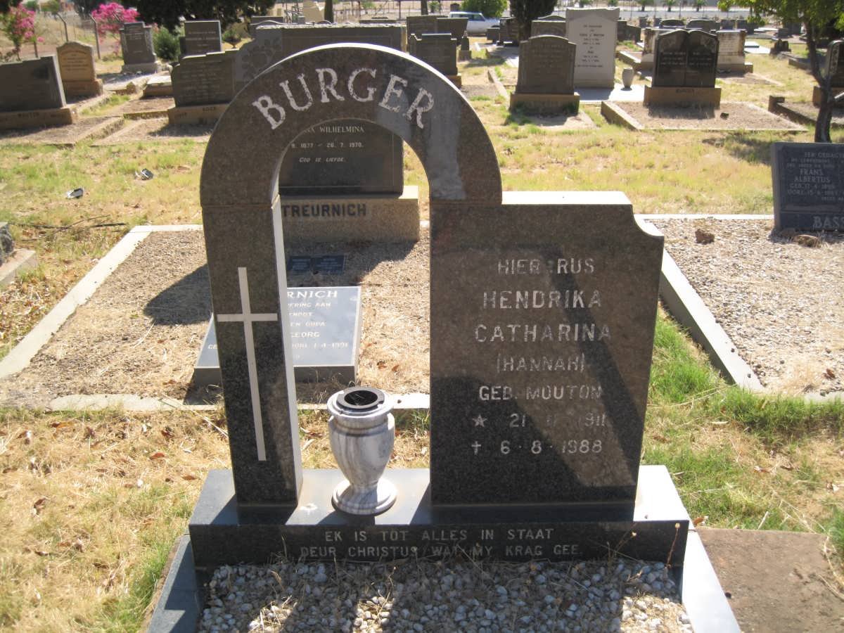 BURGER Hendrika Catharina nee MOUTON 1911-1988